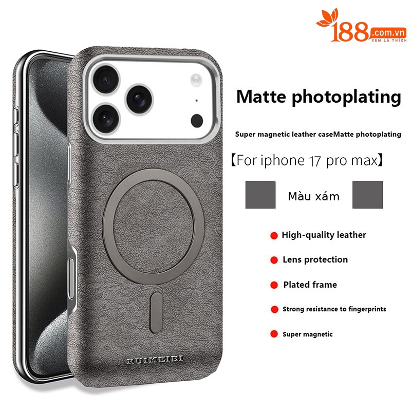 Ốp lưng da cao cấp từ tính cho iPhone 17 Pro Max, thiết kế mạ điện sang trọng — Đen quý phái, Xanh lam quý ông, Nâu thanh lịch, Nâu mocha chi tiết 8