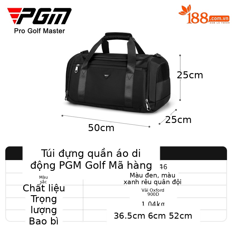 Túi tote du lịch chống nước nhẹ PGM – đựng đồ golf, quần áo, giày (50x25x25 cm) — YWB046-Đen, YWB046-màu xanh quân đội