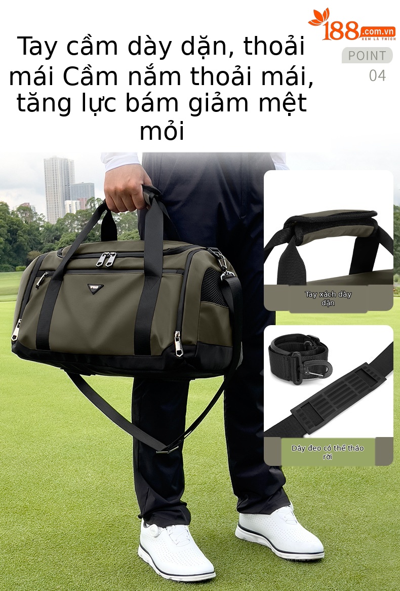 Túi tote du lịch chống nước nhẹ PGM – đựng đồ golf, quần áo, giày (50x25x25 cm) — YWB046-Đen, YWB046-màu xanh quân đội chi tiết 6