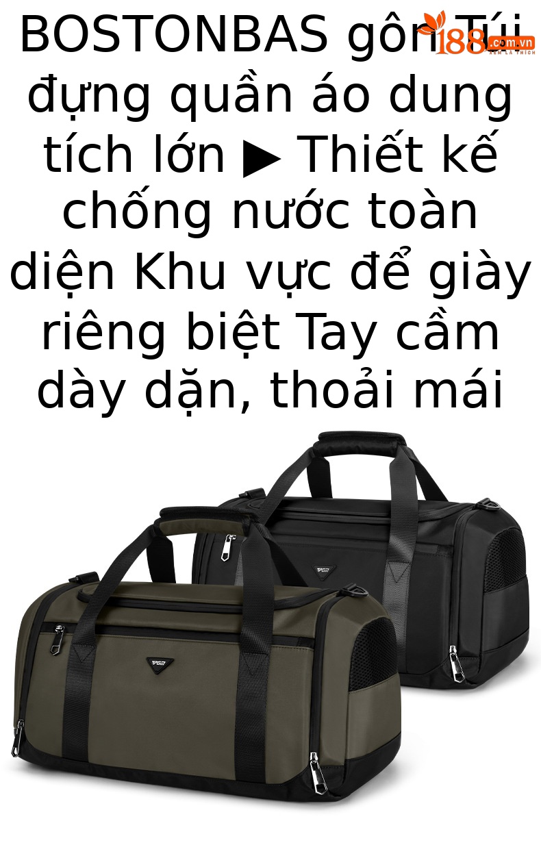 Túi tote du lịch chống nước nhẹ PGM – đựng đồ golf, quần áo, giày (50x25x25 cm) — YWB046-Đen, YWB046-màu xanh quân đội chi tiết 2