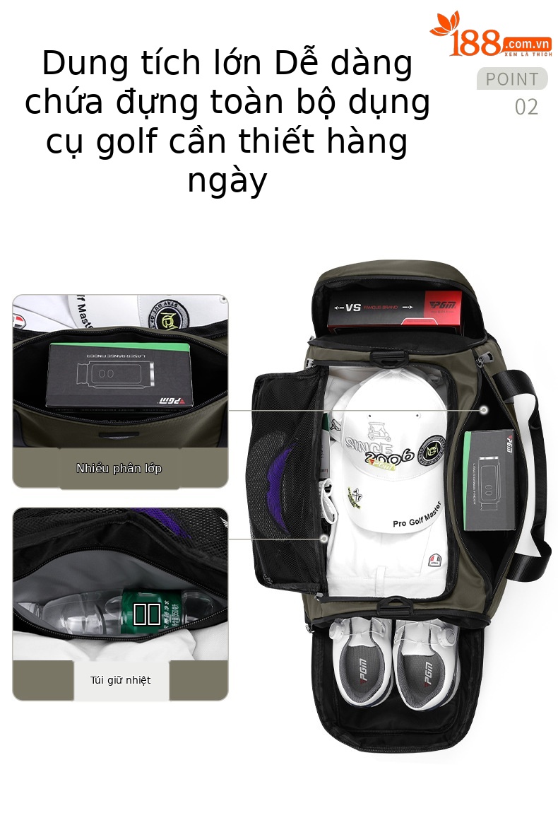 Túi tote du lịch chống nước nhẹ PGM – đựng đồ golf, quần áo, giày (50x25x25 cm) — YWB046-Đen, YWB046-màu xanh quân đội chi tiết 4