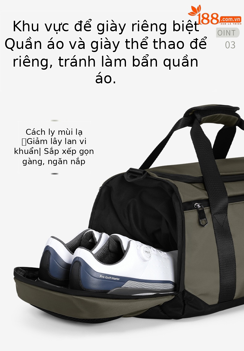 Túi tote du lịch chống nước nhẹ PGM – đựng đồ golf, quần áo, giày (50x25x25 cm) — YWB046-Đen, YWB046-màu xanh quân đội chi tiết 5