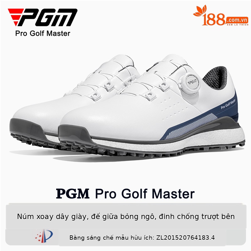 Giày golf PGM nam đế trung siêu mềm, chống nước, dây rút xoay tiện lợi — XZ377-Trắng xanh xám
