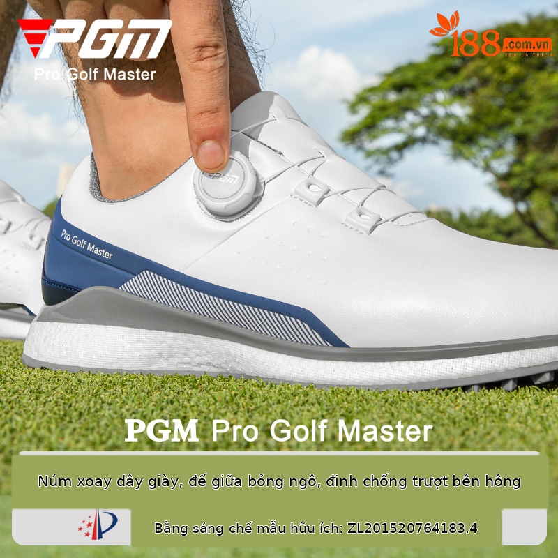 Giày golf PGM nam đế trung siêu mềm, chống nước, dây rút xoay tiện lợi — XZ377-Trắng xanh xám