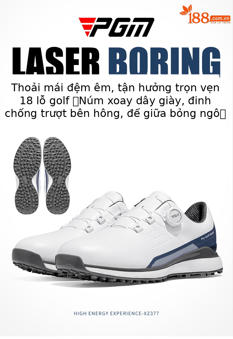 Giày golf PGM nam đế trung siêu mềm, chống nước, dây rút xoay tiện lợi — XZ377-Trắng xanh xám chi tiết 4