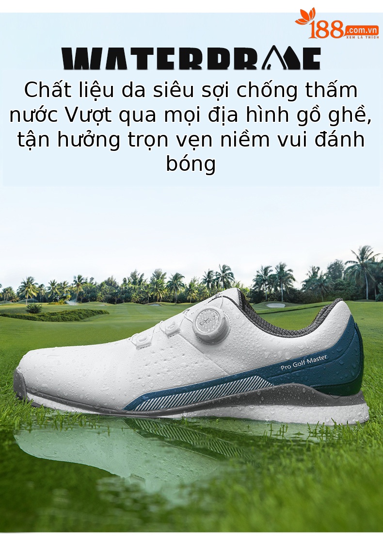 Giày golf PGM nam đế trung siêu mềm, chống nước, dây rút xoay tiện lợi — XZ377-Trắng xanh xám chi tiết 6