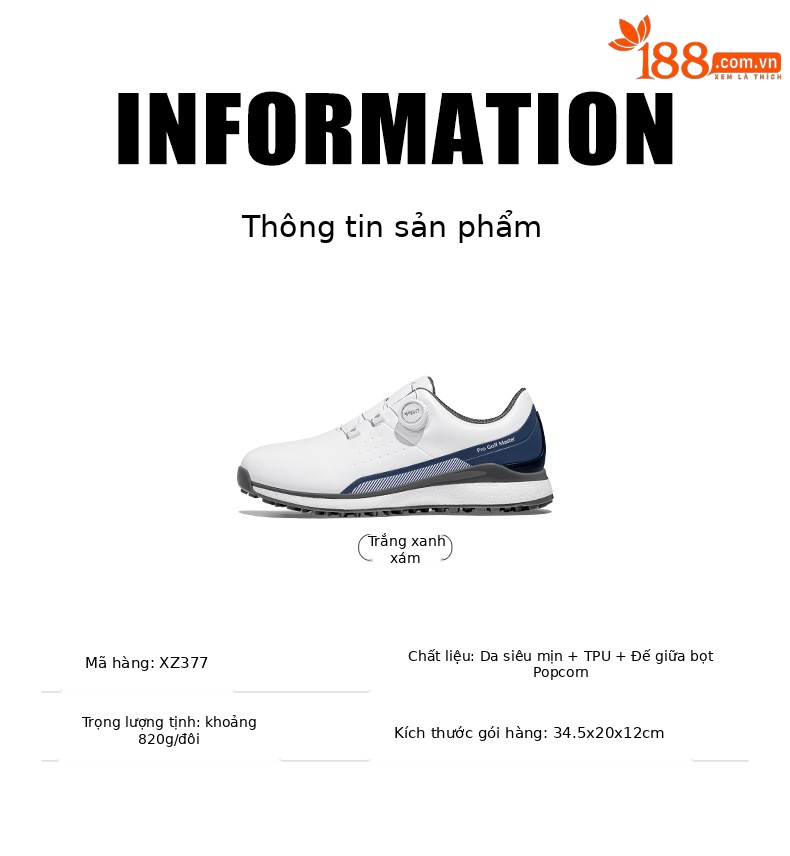 Giày golf PGM nam đế trung siêu mềm, chống nước, dây rút xoay tiện lợi — XZ377-Trắng xanh xám chi tiết 9