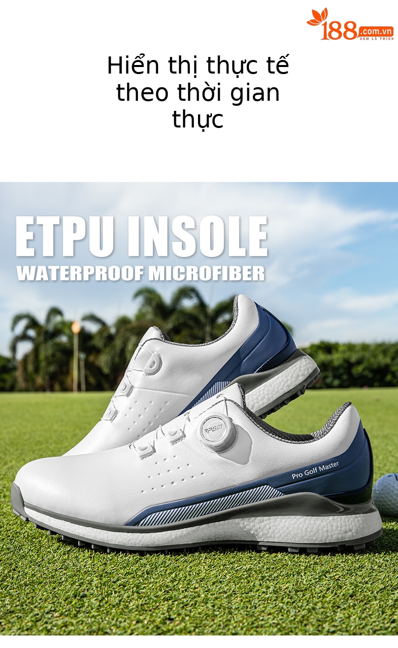 Giày golf PGM nam đế trung siêu mềm, chống nước, dây rút xoay tiện lợi — XZ377-Trắng xanh xám chi tiết 10