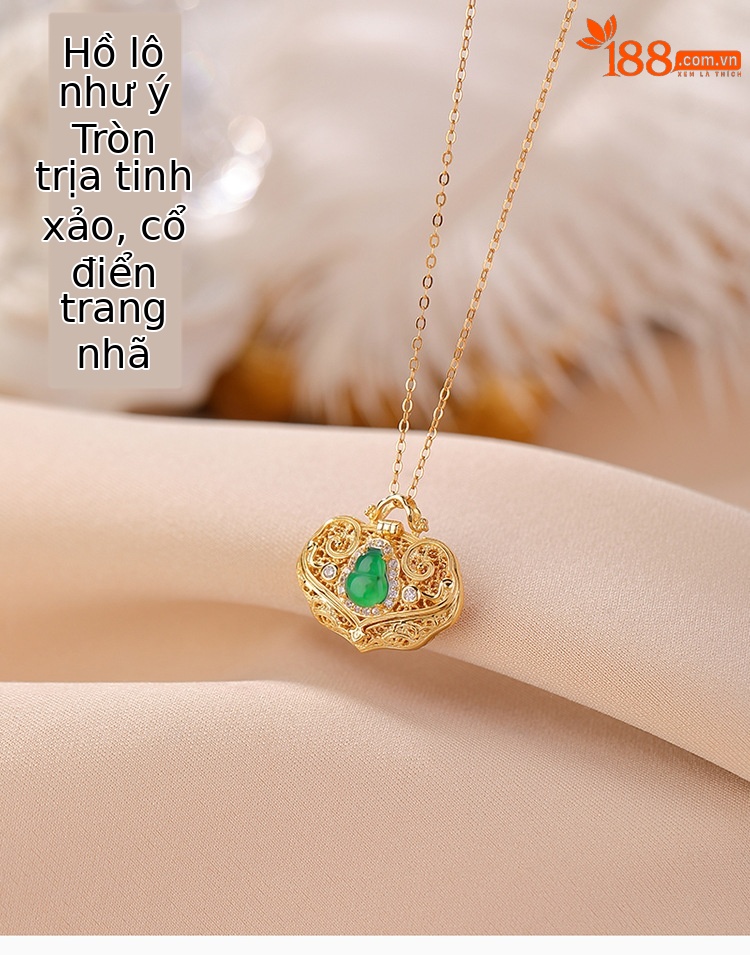 Mặt dây chuyền hình túi rỗng bầu cổ điển bạc S925 mạ vàng đính ngọc lục bảo — Kiểu bạc (không có dây chuyền) chi tiết 1