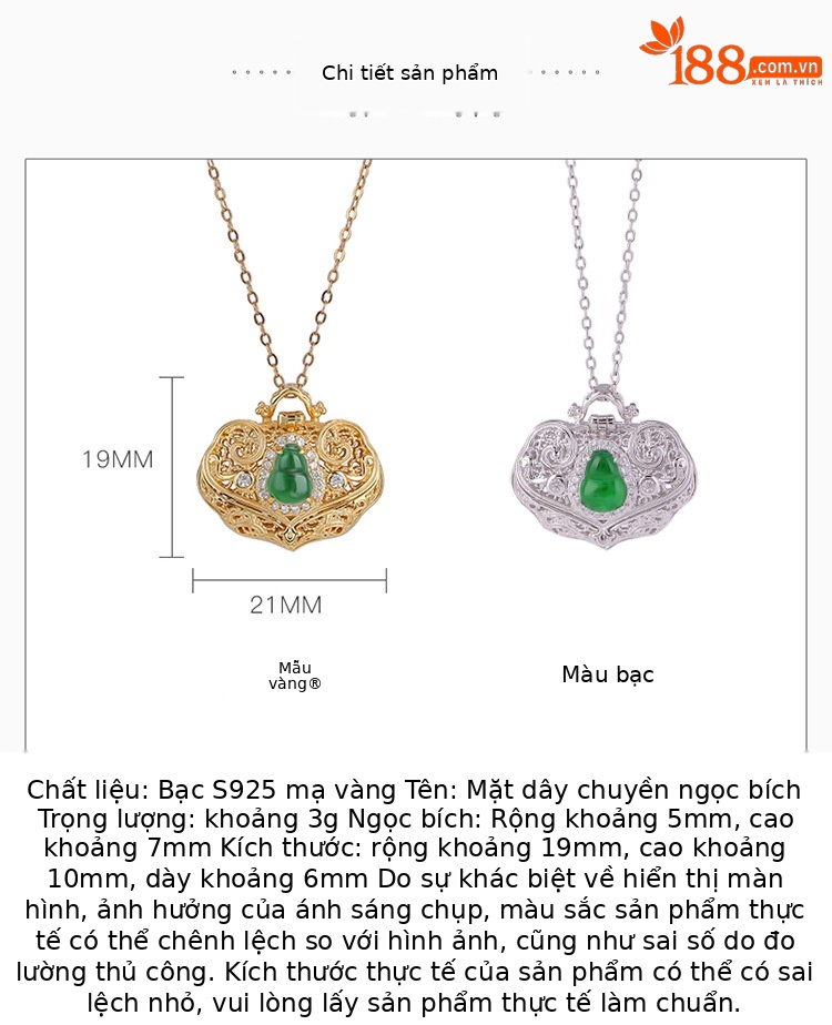 Mặt dây chuyền hình túi rỗng bầu cổ điển bạc S925 mạ vàng đính ngọc lục bảo — Kiểu bạc (không có dây chuyền) chi tiết 2