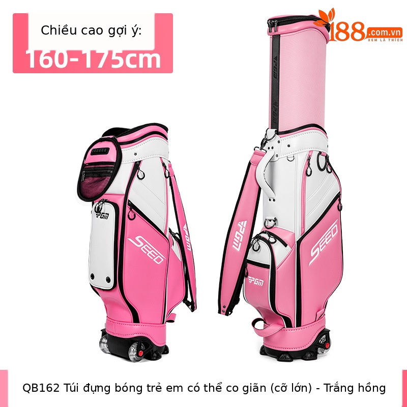 Túi golf trẻ em PGM vỏ cứng chống nước có bánh xe kéo, thiết kế kính thiên văn co giãn — QB162-Trắng hồng (cỡ lớn), QB162-Trắng hồng (cỡ vừa), QB162-Trắng hồng (cỡ nhỏ), QB162-Màu xanh trắng (lớn)