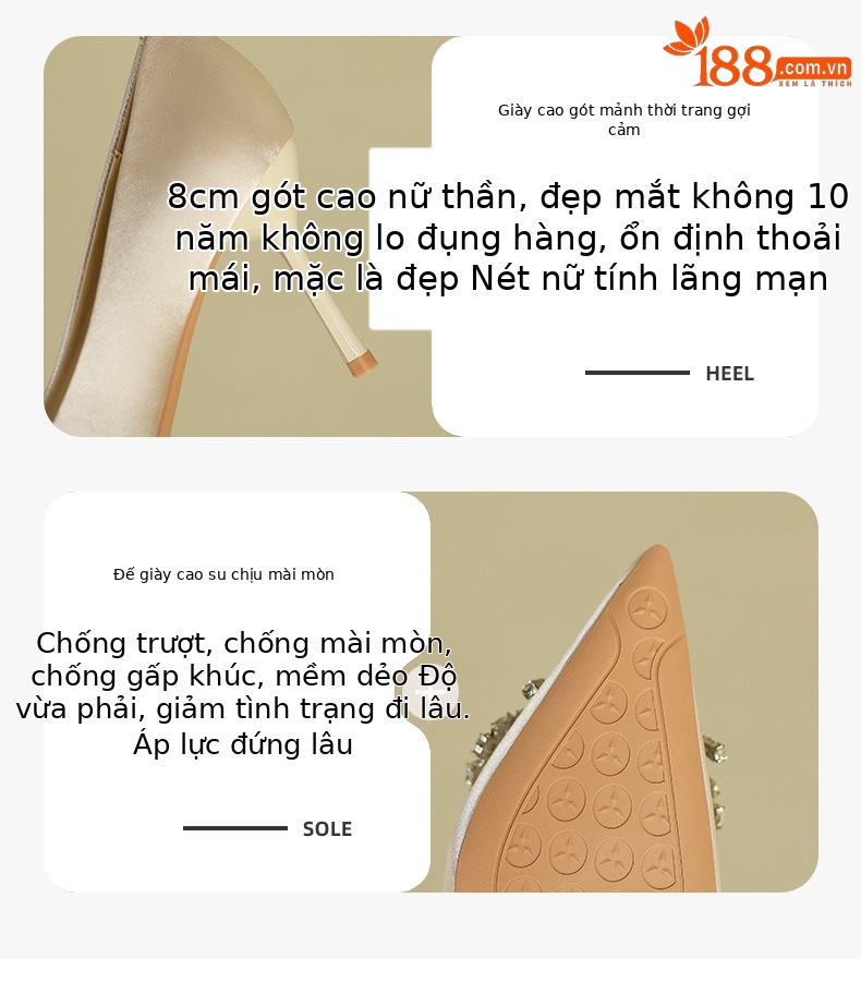 Giày cao gót nữ mũi nhọn da lộn đính nơ và đá pha lê — Màu đen chi tiết 2