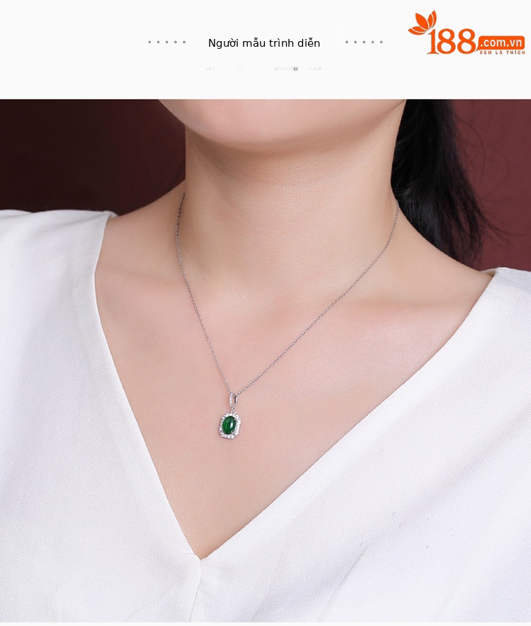 Mặt dây chuyền hình quả trứng bạc S925 đính ngọc bích xanh phong cách retro — Ngọc lục bảo xanh (không có dây chuyền) chi tiết 7