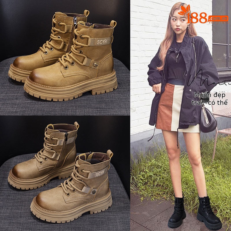 Giày boot nữ cổ ngắn đế dày phong cách Martin, lót lông ấm mùa đông — M2626-1 vàng lót nhung, M2626 màu vàng một lớp lót trong, M2626-1 kaki lót nhung, M2626 một lớp màu đen