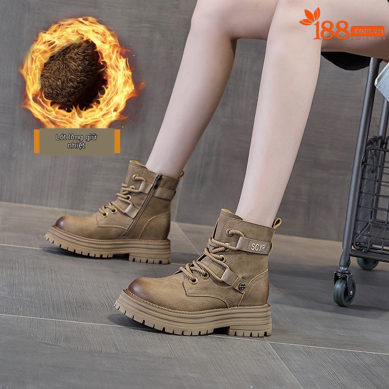 Giày boot nữ cổ ngắn đế dày phong cách Martin, lót lông ấm mùa đông — M2626-1 vàng lót nhung, M2626 màu vàng một lớp lót trong, M2626-1 kaki lót nhung, M2626 một lớp màu đen