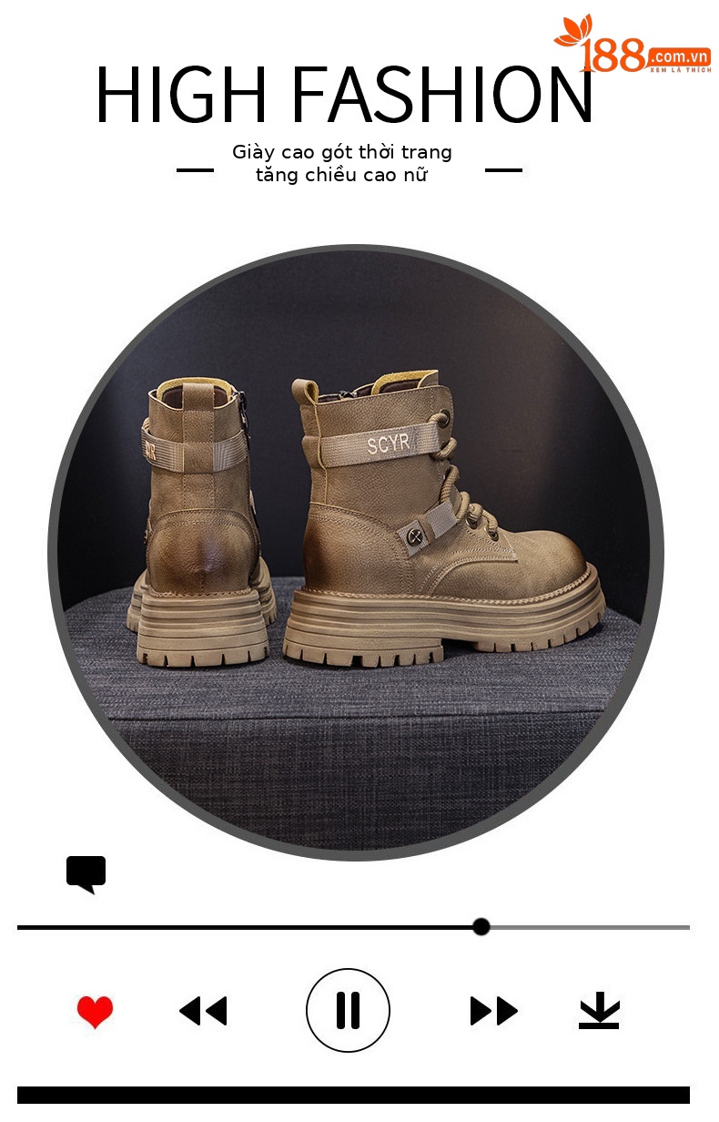 Giày boot nữ cổ ngắn đế dày phong cách Martin, lót lông ấm mùa đông — M2626-1 vàng lót nhung, M2626 màu vàng một lớp lót trong, M2626-1 kaki lót nhung, M2626 một lớp màu đen chi tiết 5