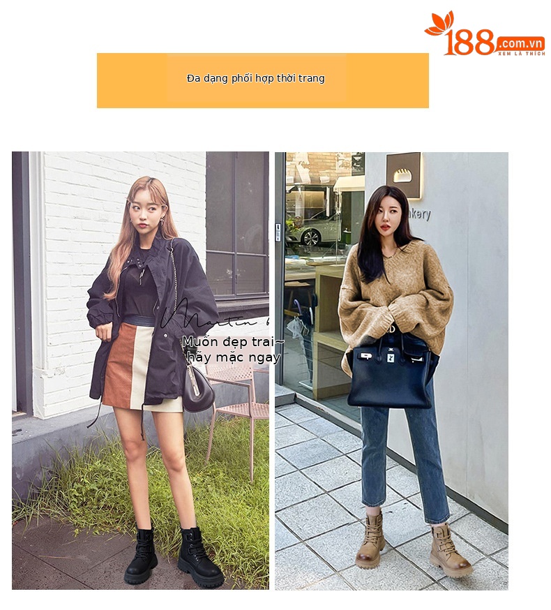 Giày boot nữ cổ ngắn đế dày phong cách Martin, lót lông ấm mùa đông — M2626-1 vàng lót nhung, M2626 màu vàng một lớp lót trong, M2626-1 kaki lót nhung, M2626 một lớp màu đen chi tiết 6