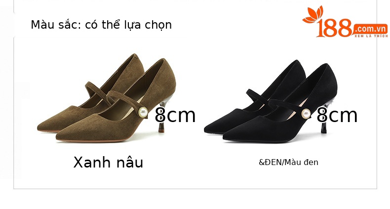 Giày cao gót mũi nhọn da lộn đính ngọc trai — Màu đen chi tiết 1