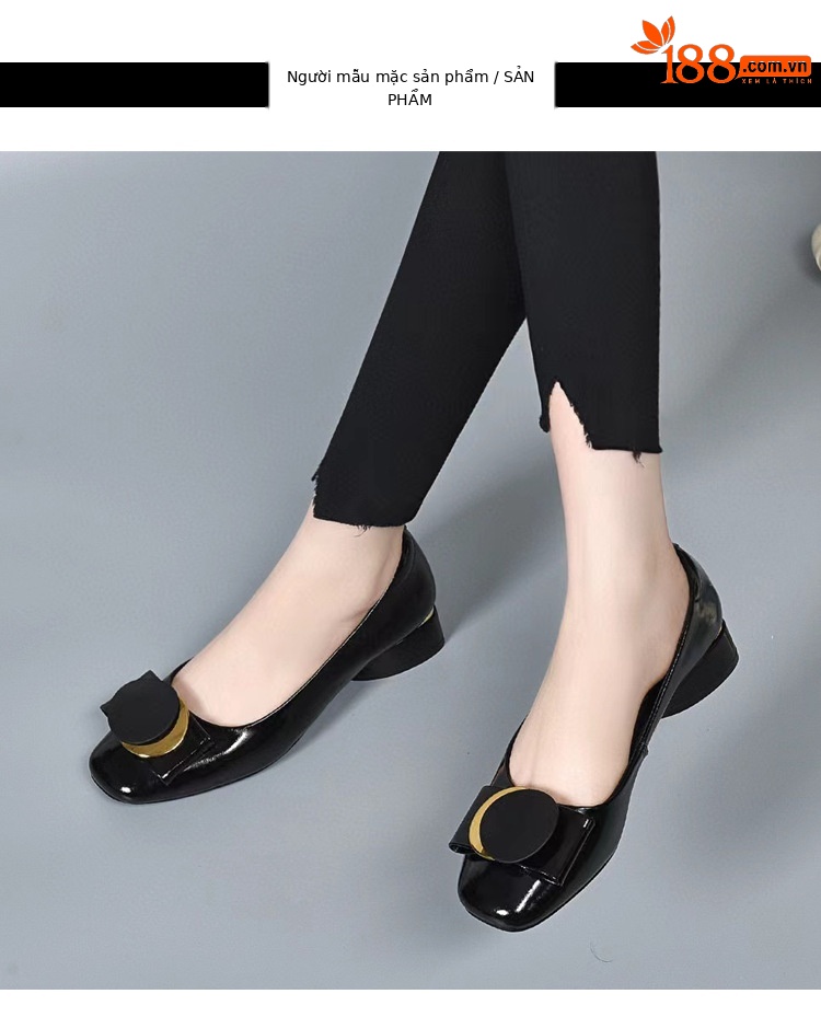 Giày lười nữ da thật mũi vuông gót thấp 3 cm dáng basic đa năng — Màu đen chi tiết 3