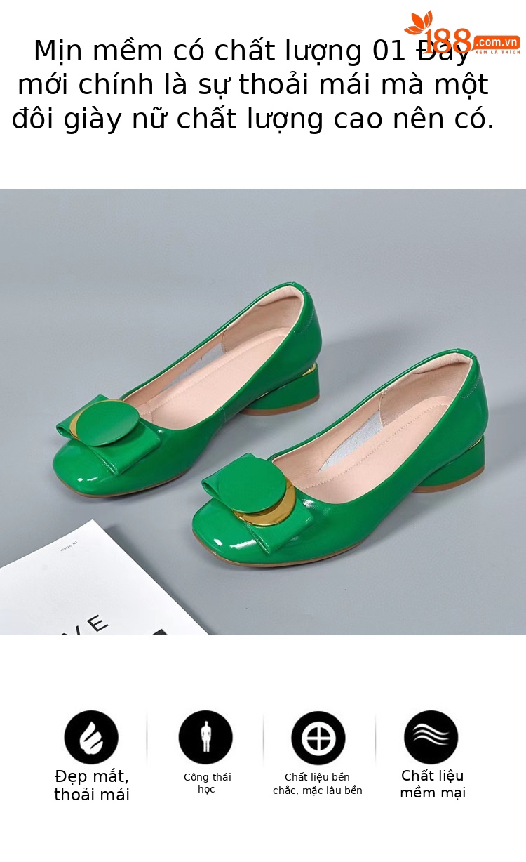 Giày lười nữ da thật mũi vuông gót thấp 3 cm dáng basic đa năng — Màu đen chi tiết 2