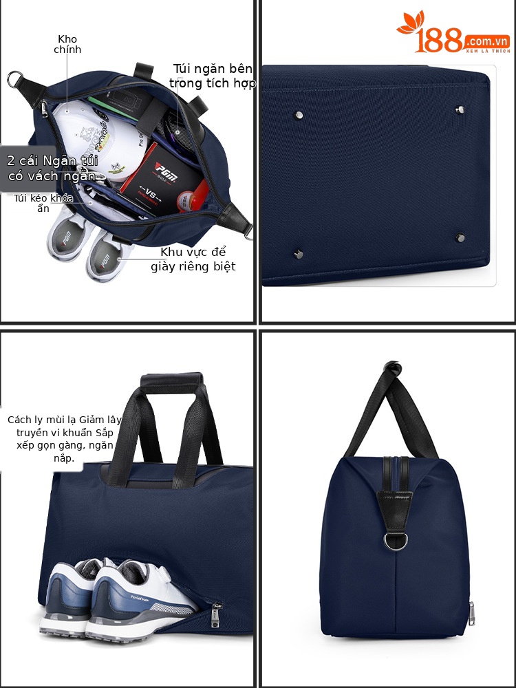 Túi tote du lịch chống nước PGM siêu nhẹ, ngăn giày riêng, kích thước 48x20x41 cm — YWB045-Màu xanh nước hải quân [không thấm nước/túi đựng giày độc lập/tay cầm dày]