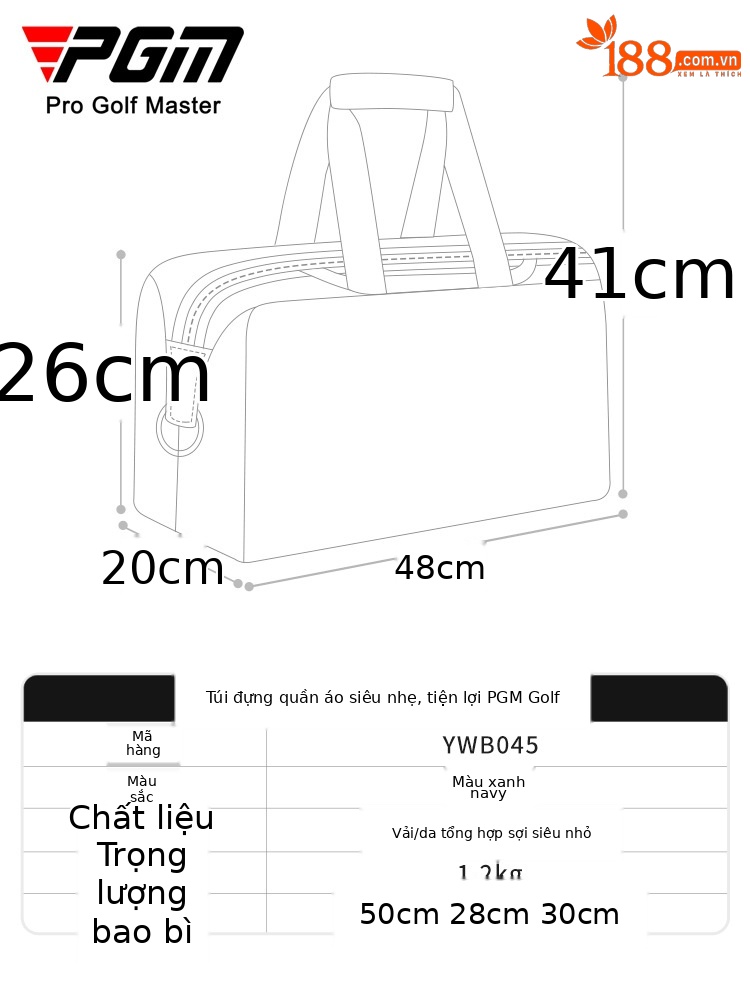 Túi tote du lịch chống nước PGM siêu nhẹ, ngăn giày riêng, kích thước 48x20x41 cm — YWB045-Màu xanh nước hải quân [không thấm nước/túi đựng giày độc lập/tay cầm dày]