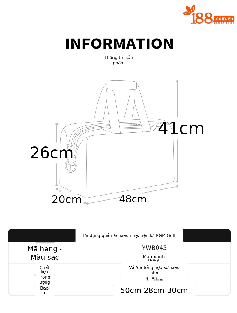 Túi tote du lịch chống nước PGM siêu nhẹ, ngăn giày riêng, kích thước 48x20x41 cm — YWB045-Màu xanh nước hải quân [không thấm nước/túi đựng giày độc lập/tay cầm dày] chi tiết 3