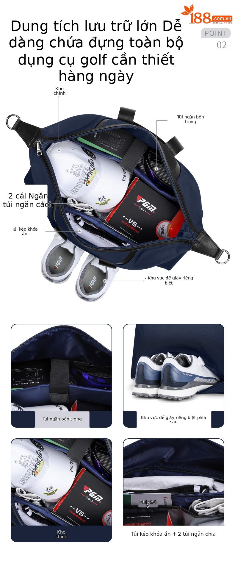 Túi tote du lịch chống nước PGM siêu nhẹ, ngăn giày riêng, kích thước 48x20x41 cm — YWB045-Màu xanh nước hải quân [không thấm nước/túi đựng giày độc lập/tay cầm dày] chi tiết 5