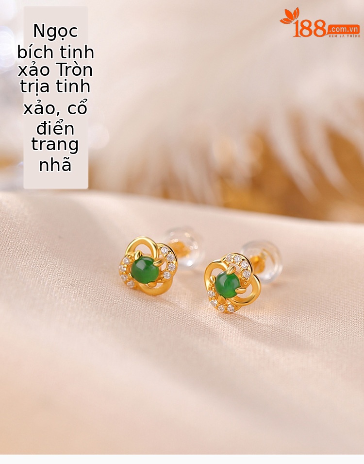 Bông tai nữ mạ vàng bạc S925 đính ngọc bích rỗng hoa tinh tế — Kiểu màu bạc chi tiết 1