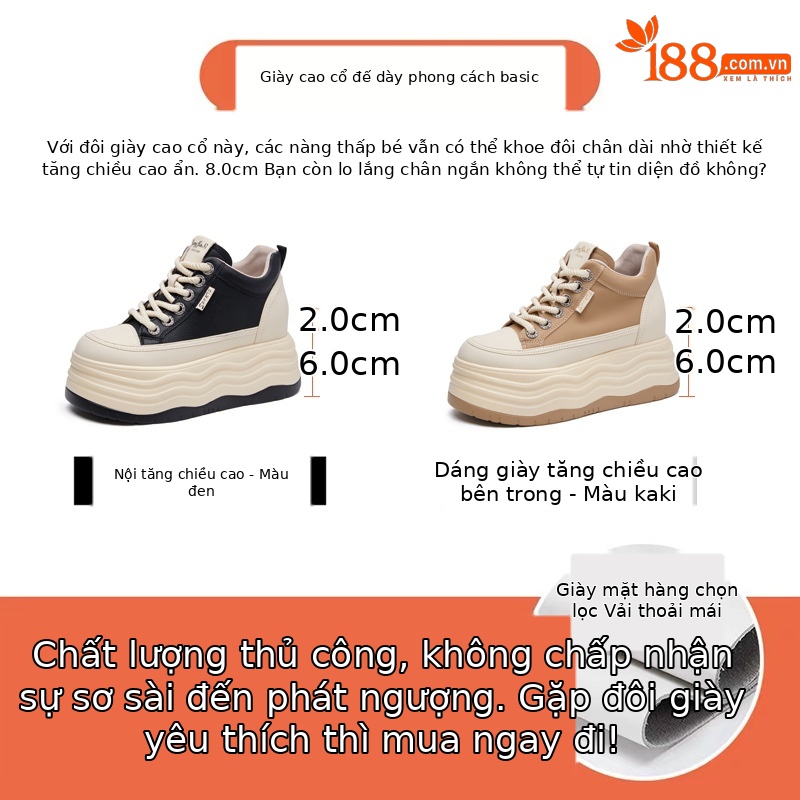 Giày sneaker nữ cổ cao đế dày tăng chiều cao trong — Màu đen