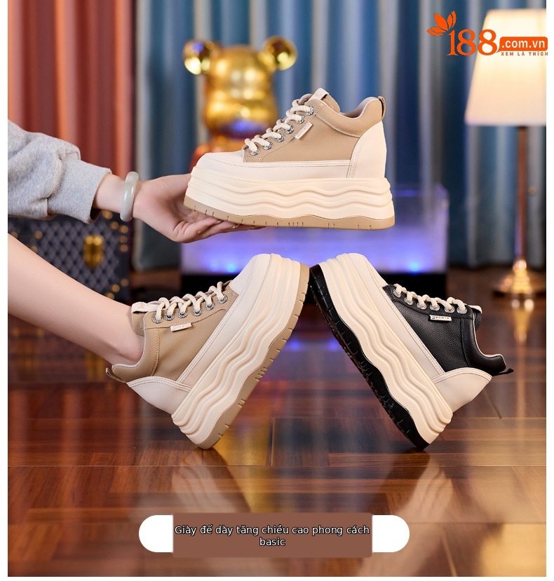 Giày sneaker nữ cổ cao đế dày tăng chiều cao trong — Màu đen chi tiết 1