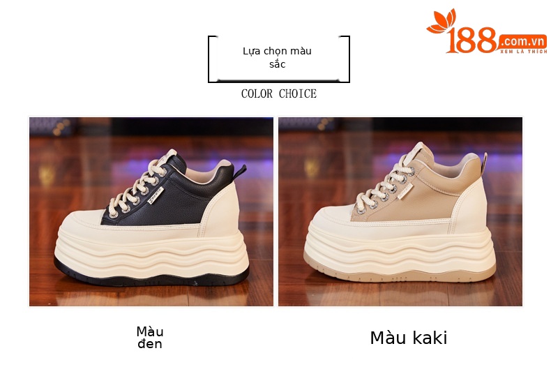 Giày sneaker nữ cổ cao đế dày tăng chiều cao trong — Màu đen chi tiết 2