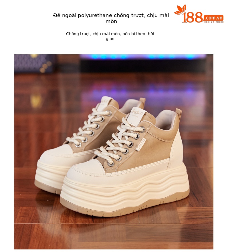 Giày sneaker nữ cổ cao đế dày tăng chiều cao trong — Màu đen chi tiết 9