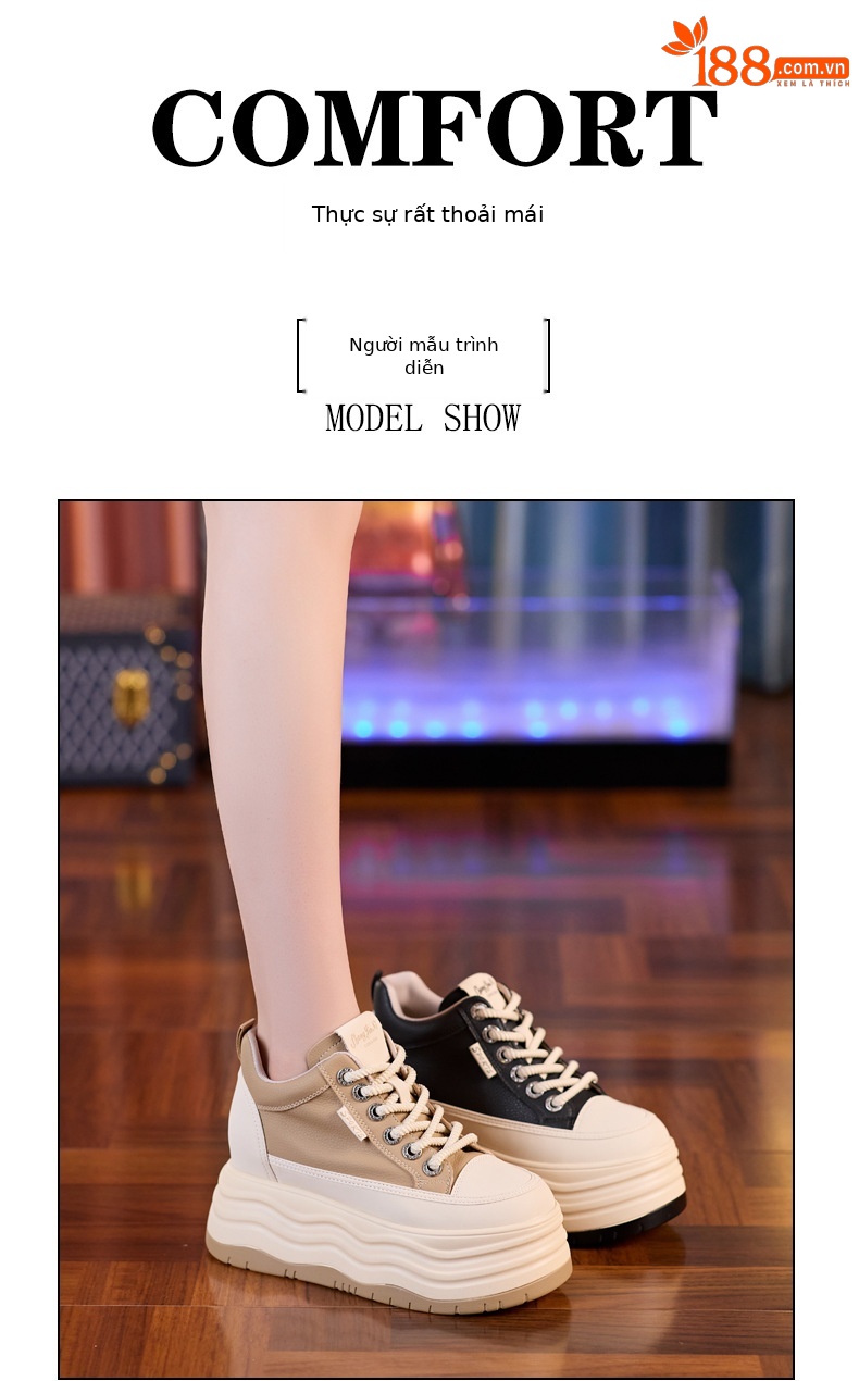 Giày sneaker nữ cổ cao đế dày tăng chiều cao trong — Màu đen chi tiết 10