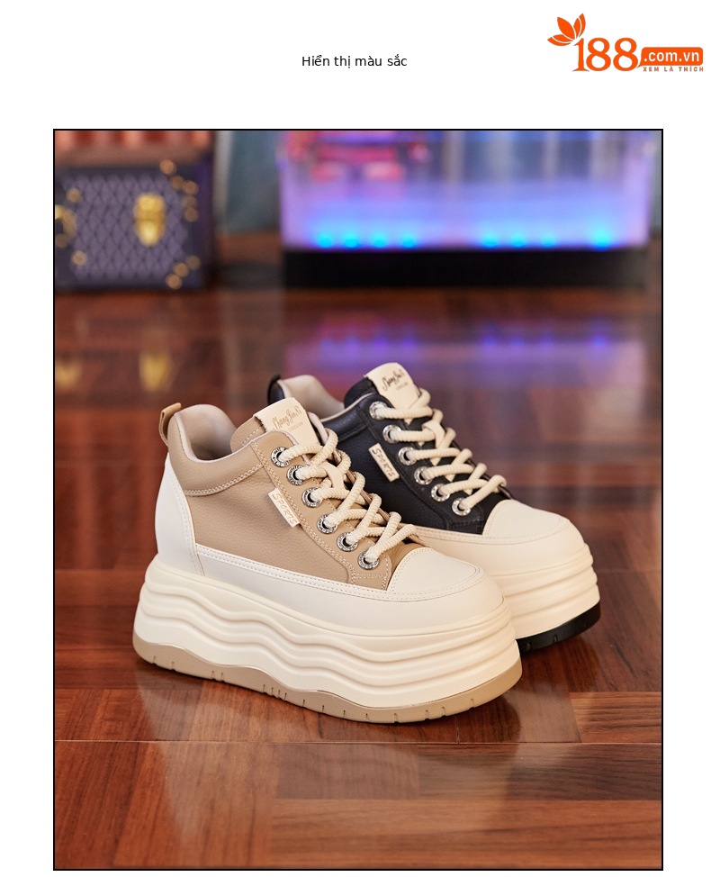 Giày sneaker nữ cổ cao đế dày tăng chiều cao trong — Màu đen chi tiết 17