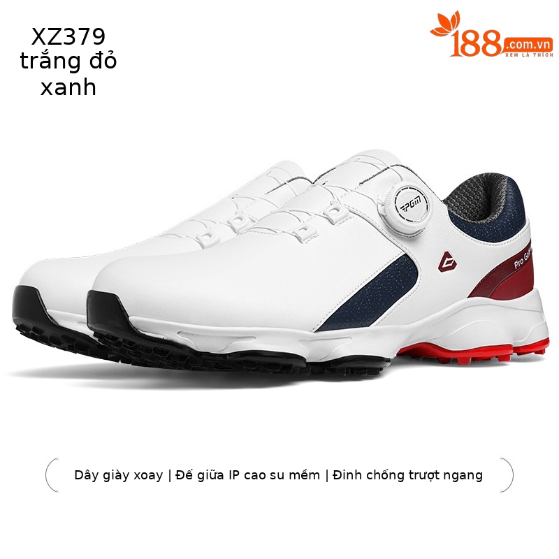 Giày golf PGM nam đế giảm xóc chống trơn trượt chống nước — XZ379-Màu xanh đỏ trắng
