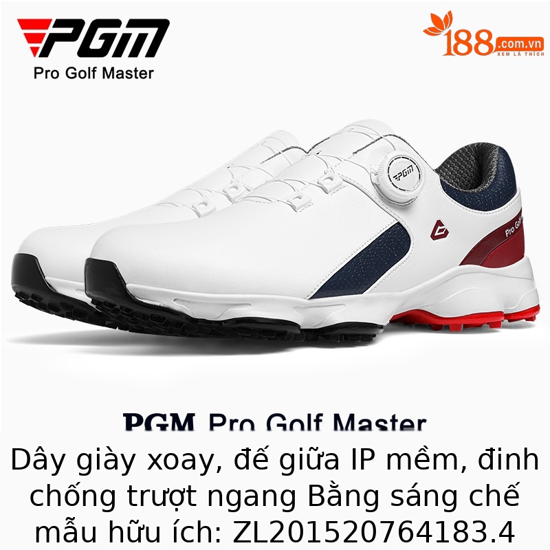 Giày golf PGM nam đế giảm xóc chống trơn trượt chống nước — XZ379-Màu xanh đỏ trắng