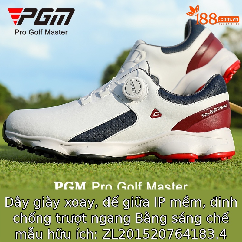 Giày golf PGM nam đế giảm xóc chống trơn trượt chống nước — XZ379-Màu xanh đỏ trắng