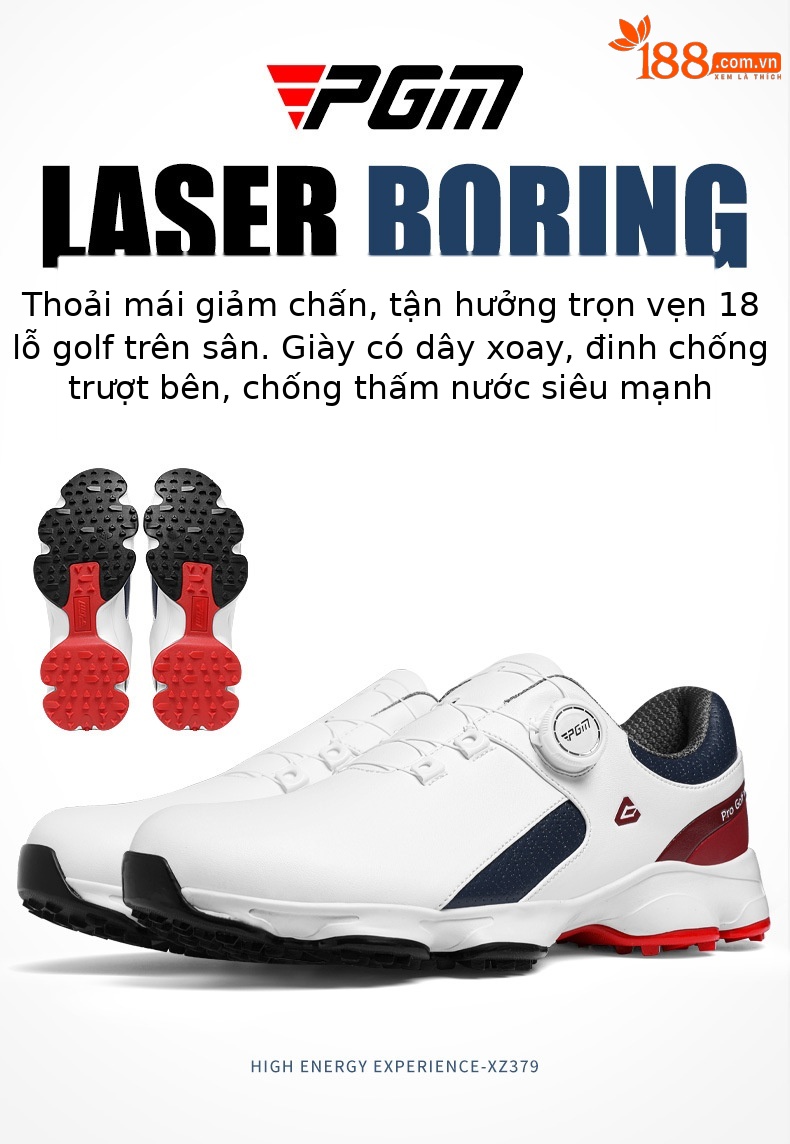 Giày golf PGM nam đế giảm xóc chống trơn trượt chống nước — XZ379-Màu xanh đỏ trắng chi tiết 3