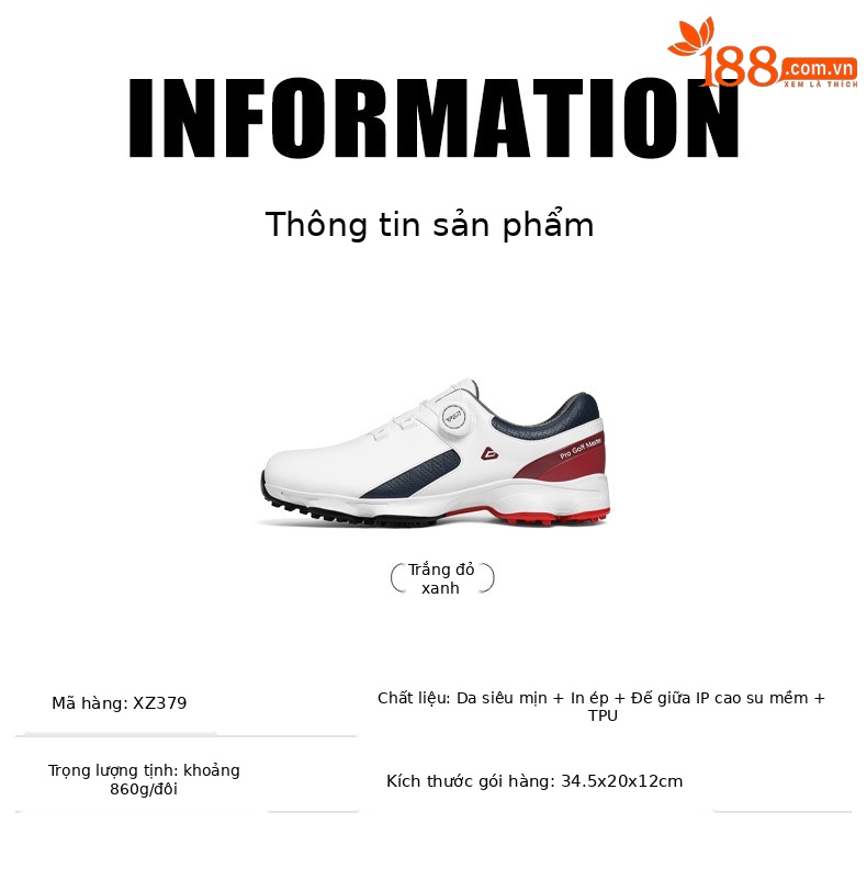 Giày golf PGM nam đế giảm xóc chống trơn trượt chống nước — XZ379-Màu xanh đỏ trắng chi tiết 7