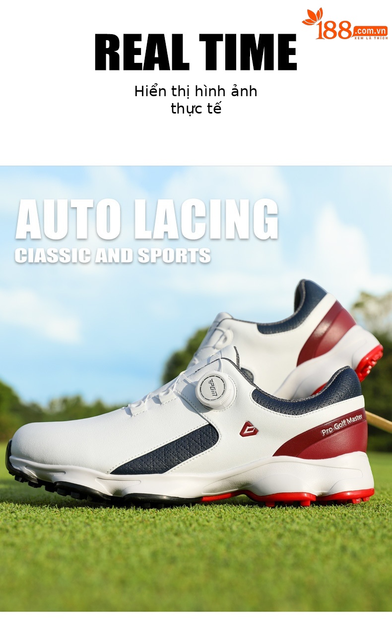Giày golf PGM nam đế giảm xóc chống trơn trượt chống nước — XZ379-Màu xanh đỏ trắng chi tiết 8