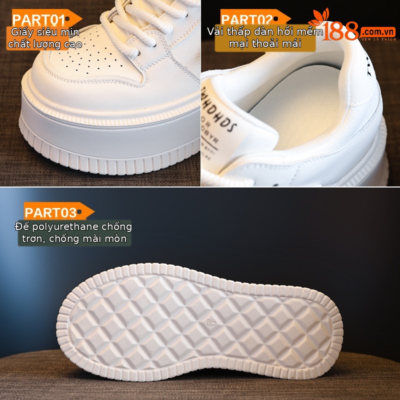 Giày sneaker nữ đế bánh xốp tăng chiều cao bên trong, phối đơn giản mùa hè thu 2024 — Màu be, Màu đen