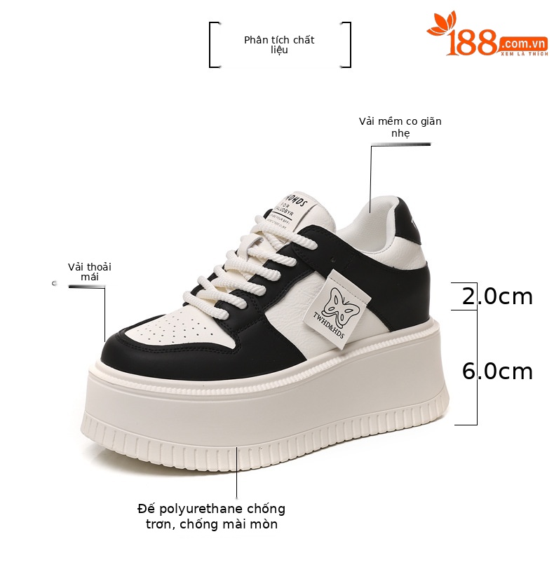 Giày sneaker nữ đế bánh xốp tăng chiều cao bên trong, phối đơn giản mùa hè thu 2024 — Màu be, Màu đen chi tiết 3