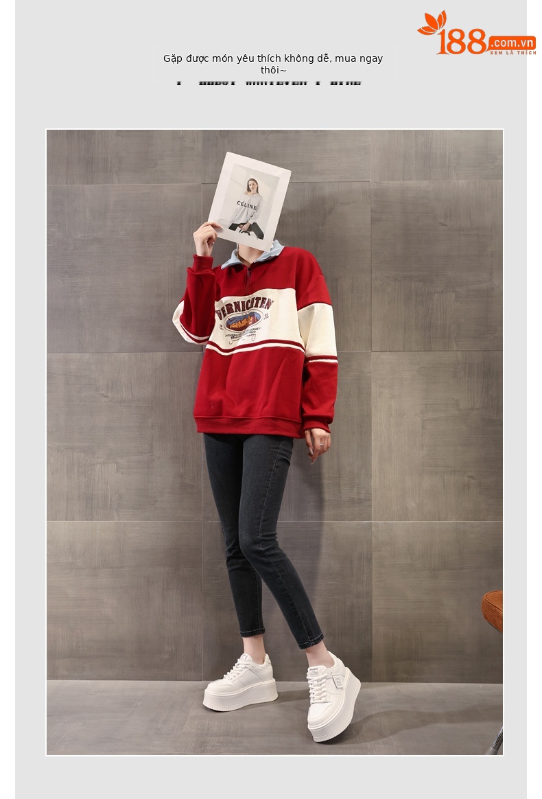 Giày sneaker nữ đế bánh xốp tăng chiều cao bên trong, phối đơn giản mùa hè thu 2024 — Màu be, Màu đen chi tiết 6