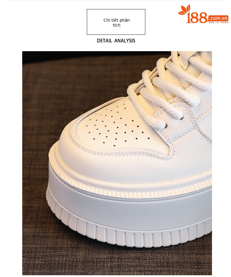 Giày sneaker nữ đế bánh xốp tăng chiều cao bên trong, phối đơn giản mùa hè thu 2024 — Màu be, Màu đen chi tiết 7