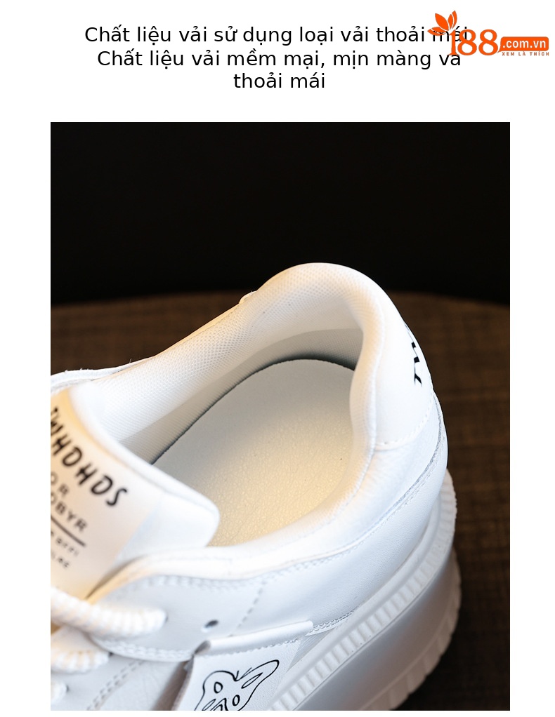Giày sneaker nữ đế bánh xốp tăng chiều cao bên trong, phối đơn giản mùa hè thu 2024 — Màu be, Màu đen chi tiết 8