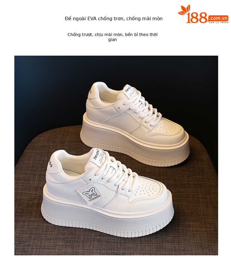Giày sneaker nữ đế bánh xốp tăng chiều cao bên trong, phối đơn giản mùa hè thu 2024 — Màu be, Màu đen chi tiết 10