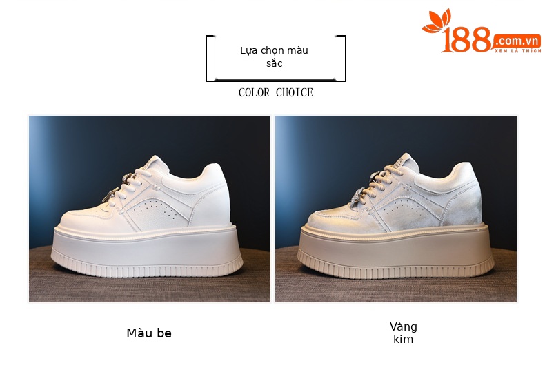 Giày sneaker nữ chunky đế dày phong cách retro đánh bóng màu be — Màu be chi tiết 1