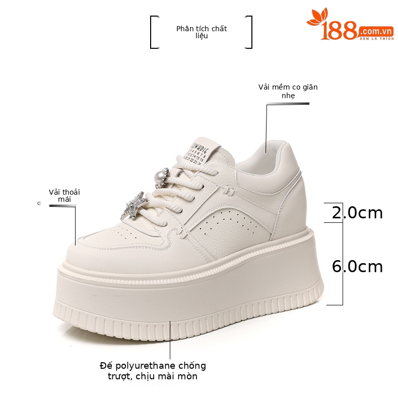 Giày sneaker nữ chunky đế dày phong cách retro đánh bóng màu be — Màu be chi tiết 2