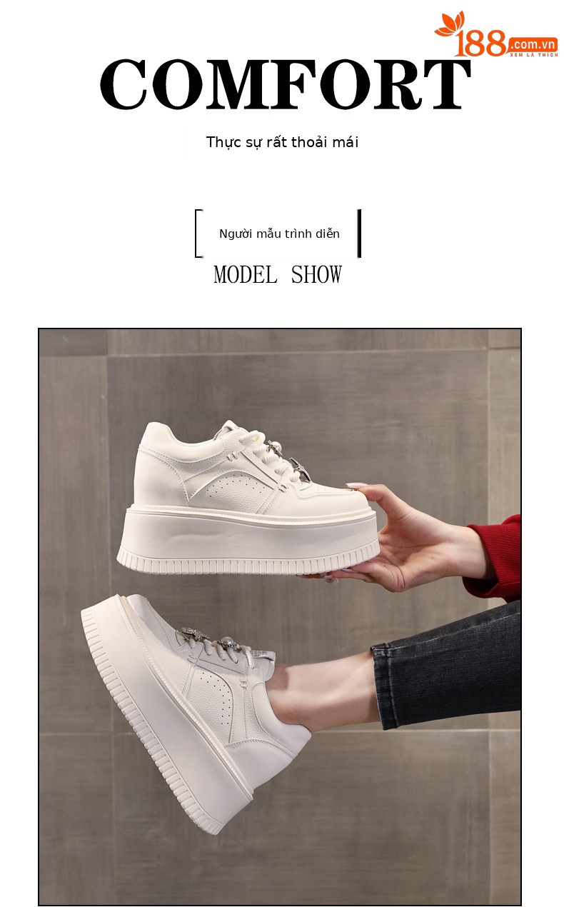 Giày sneaker nữ chunky đế dày phong cách retro đánh bóng màu be — Màu be chi tiết 10